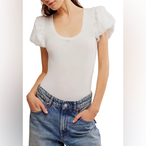 SALE🥳Free People Downtime Puff Sleeve Bodysuit🤍🌸 - Picture 2 of 11